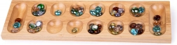 Lesena igra Mancala z barvnimi steklenimi kamenčki Bigjigs Toys