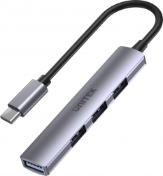 UNITEK USB‑C hub 4× USB‑A (1× 5 Gbps + 3× USB 2.0) aluminijast