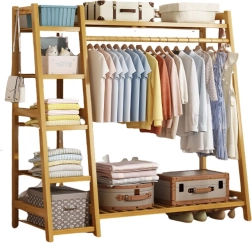 Bambusovo stojalo za oblačila s 5 policami – 130 cm