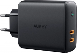 Aukey PA-D5 GaN omrežni polnilec 2× USB‑C Power Delivery 63 W z Dynamic Detect