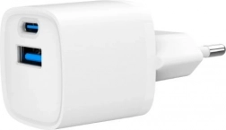 Mini polnilnik USB‑A/USB‑C 20 W s PD in QC 3.0 – bel