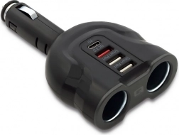 Avtomobilski razdelilnik za vžigalnik 12–24 V, 52 W, 2× USB, USB QC 3.0, USB‑C PD, 2× vtičnica vžigalnika – Qoltec