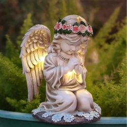 sončni vrtni angel z LED osvetlitvijo – dekorativna figurica in svečnik za zunanjo uporabo