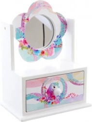 Lesena škatlica za nakit s cvetličnim ogledalcem Samorog