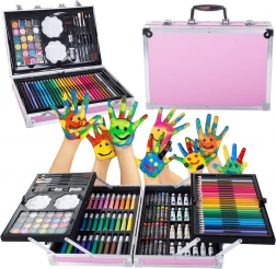 Umetniški komplet v kovčku 145 kos roza