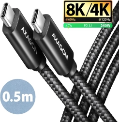 Axagon usb-c na usb-c kabel 0,5 m usb4 40 Gb/s, PD 240 W, 8K, aluminijaste končnice, pleten