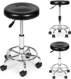 Vrtljiv kozmetični in medicinski stol s naslonom, črn ModernHome