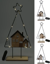 Božična dekoracija drevo z hiško z LED osvetlitvijo 39 cm