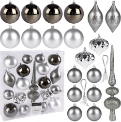 Set srebrnih nelomljivih božičnih okraskov, 19 kos
