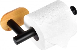 Stenski nosilec za toaletni papir iz nerjavečega jekla in bambusa, črn, 17 cm
