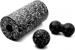 Masažni set 3v1 z valjem in žogicami – Črno-beli
