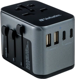 univerzalni potovalni adapter Verbatim UTA-03 s PD 30 W in QC 3.0, 3× USB‑C in 2× USB‑A