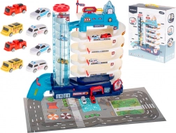 Večnadstropno parkirišče za avtomobilčke z električnim dvigalom, 5 nivojev + igralna podloga in 8 avtomobilčkov