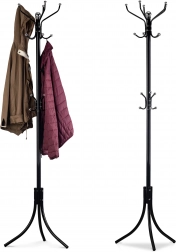 Prostostoječe stojalo za oblačila s 16 kavlji, črno kovinsko, MODERNHOME