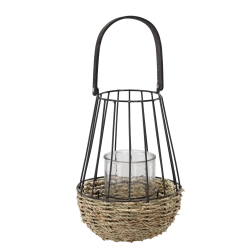 Kovinska laterna črno-rjava s steklenim vložkom 26 × 41 cm