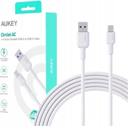 Aukey USB‑C na USB‑A kabel 1 m 60 W PD z najlonskim pletenjem bel