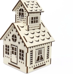 Lesena hišica z zvonikom z LED svečko – KÚZLO DREVA