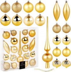 Zlati nezlomljivi božični okraski s špico, 19 kosov