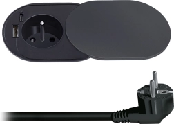Solight vgradna vtičnica 230 V z USB-A in USB-C 20 W PD z drsnim pokrovom, 2 m, mat črna