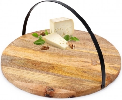 Lesena servirna deska s kovinskim zložljivim ročajem 38,5 cm