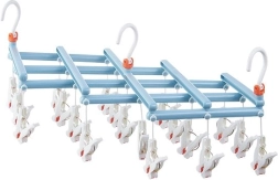 Zložljivo stojalo za perilo s ščipalkami, 19 ščipalk, svetlo modro