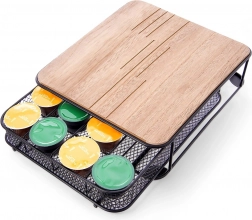 Organizator za kavne kapsule, kovinski črn z leseno ploščo