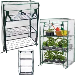 Mini rastlinjak za balkon s kovinskimi policami in PVC folijo