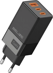 Črn polnilec GaN 65 W z 2x USB-C in USB-A
