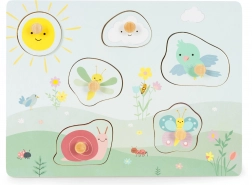 Lesena senzorična vstavljanka ECOTOYS z otipnimi teksturami, 6 kosov