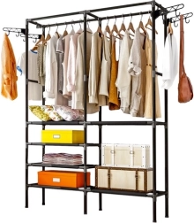 Dvojno stojalo za oblačila RUHHY loft s policami