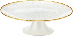 Steklen stojalo za torto na nogi, belo z zlatim robom, 21 cm