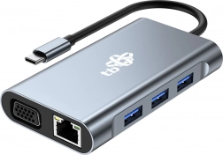 USB‑C hub 8v1 s HDMI, VGA, RJ45 in napajanjem PD