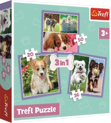 Puzzle 3v1 prikupni pasji mladički Trefl