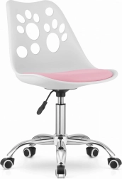 Pisarniški Stol Bela in Roza z Vrtljivo Kromirano Podnožje