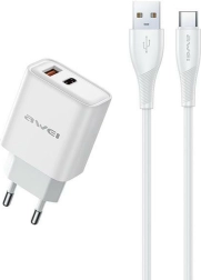 Omrežni polnilec GaN 22,5 W z USB in USB‑C + kabel USB/USB‑C