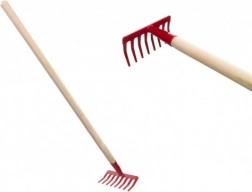 Otroške vrtne grablje z lesenim ročajem – Rdeče