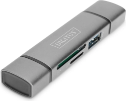 3-portni čitalnik kartic USB Type-C / USB 3.0 SuperSpeed SD Micro SD Digitus siva