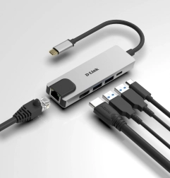 D-Link USB‑C hub 5-v-1 s HDMI, USB 3.0 in gigabitnim Ethernetom