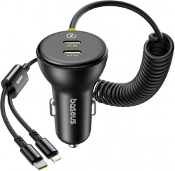 Avtopolnilnik BASEUS 60 W z kablom Lightning in USB‑C (črna)