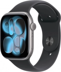Apple Watch Series 11 GPS 42 mm aluminijasto ohišje v zvezdno sivi z črnim športnim paščkom M/L