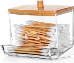 Dozator za vatirane palčke z bambusovim pokrovom 9 × 7,3 × 9 cm