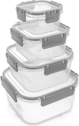 Set kvadratnih posod za živila s tesnilom, 4 kosi