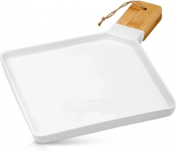 Porcelanast servirni krožnik z bambusovim ročajem TERRESTRIAL 44,5 × 35 cm