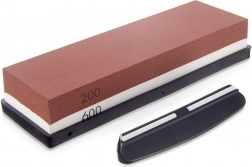 Dvoplastni brusni kamen za nože 18,5 × 6 × 3 cm z vodilno sponko