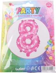 Napenljiv balon številka 8 rožnat s srčki