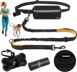 Purlov waist belt with shock-absorbing dog leash 2 m up to 50 kg with treat pouch and poop bag holder