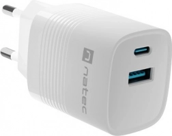 Natec Ribera GaN USB polnilnik z 1x USB-A in 1x USB-C 30W bel