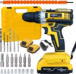 Akumulatorski vrtalnik/vijačnik 18 V z LED, 2× 2 Ah bateriji in kovček s priborom