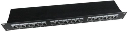 Patch panel 24 vrat 1U 19" Cat.5e z organizacijo kablov, črn