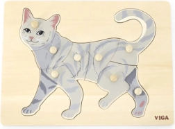 Lesena vstavljanka s čepki mačka VIGA Montessori